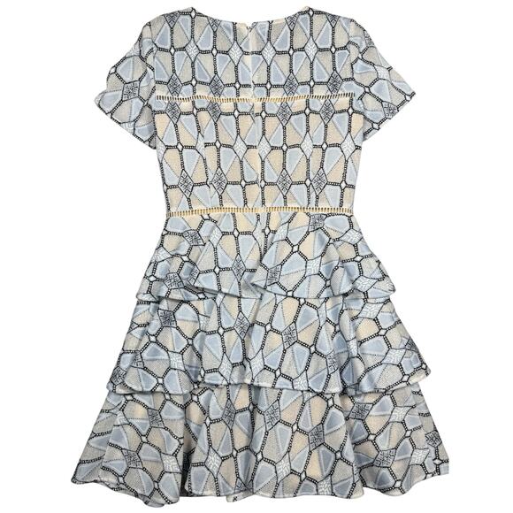 Gianni Bini Blue Geo Lace Ruffle Mini Dress Size 4 - Picture 3 of 5